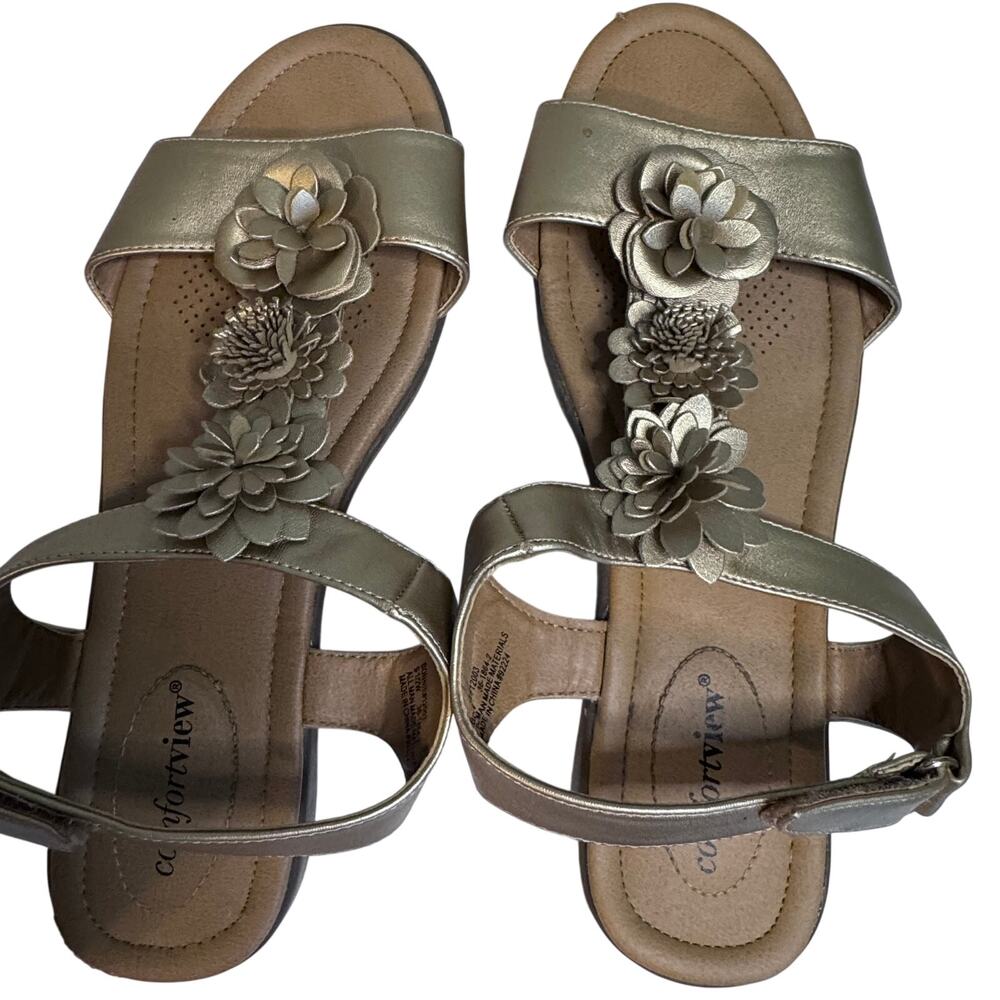 Comfortview Bonnie Gold Floral Wide Sandals Women's Size 9.5W Metallic Comfort